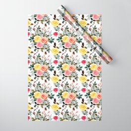 Red Pink and yellow watercolor rose Wrapping Paper