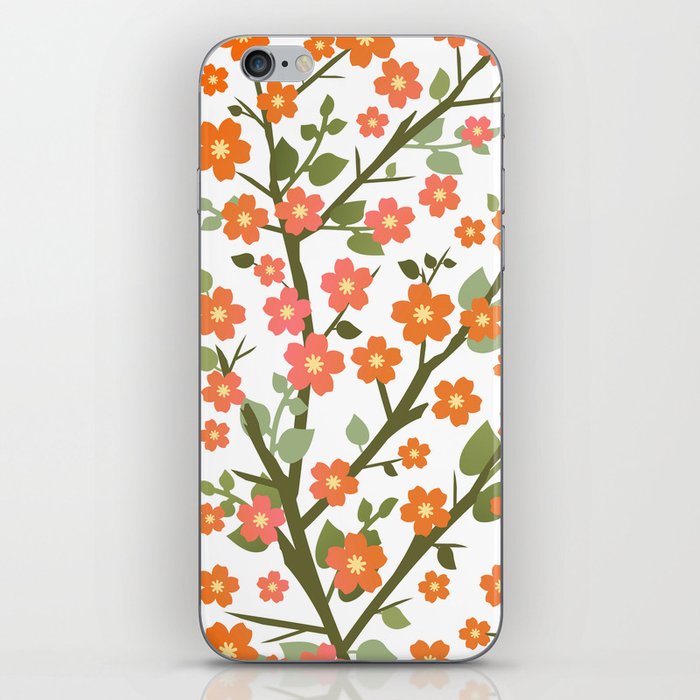 Lovely Blossoms - orange on white iPhone Skin