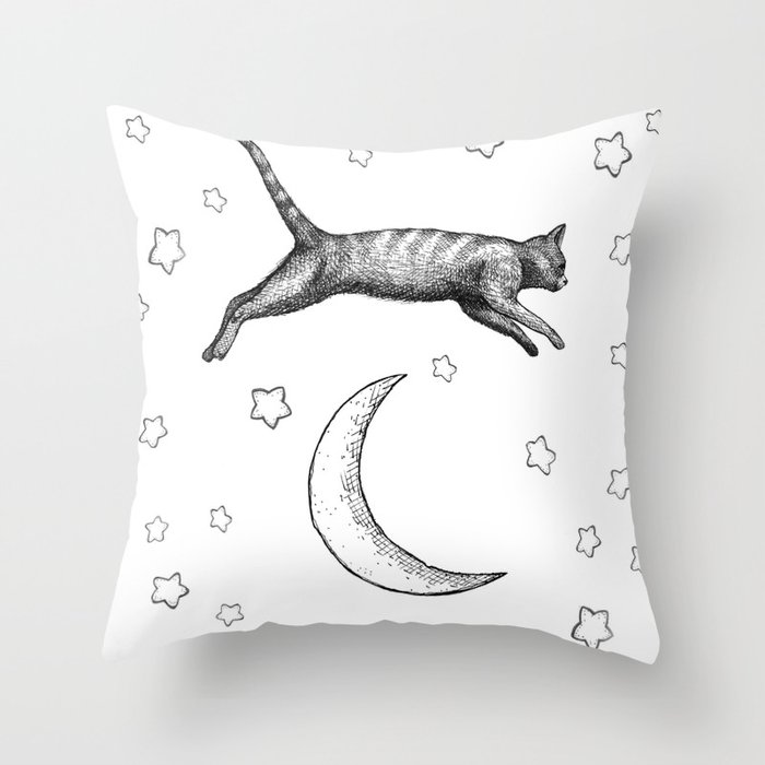 Cat Jumping Over The Moon Throw Pillow