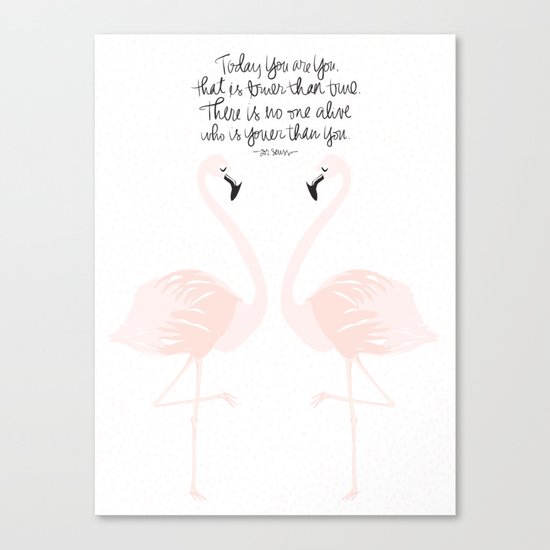 Flamingos on White Canvas Print