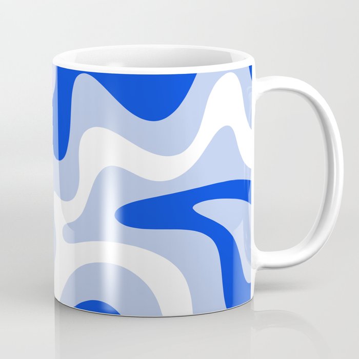 Retro Liquid Swirl Abstract Pattern Royal Blue, Light Blue, and White  Coffee Mug