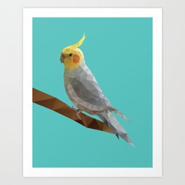 Yellow Cockatiel Bird Polygon Art Art Print