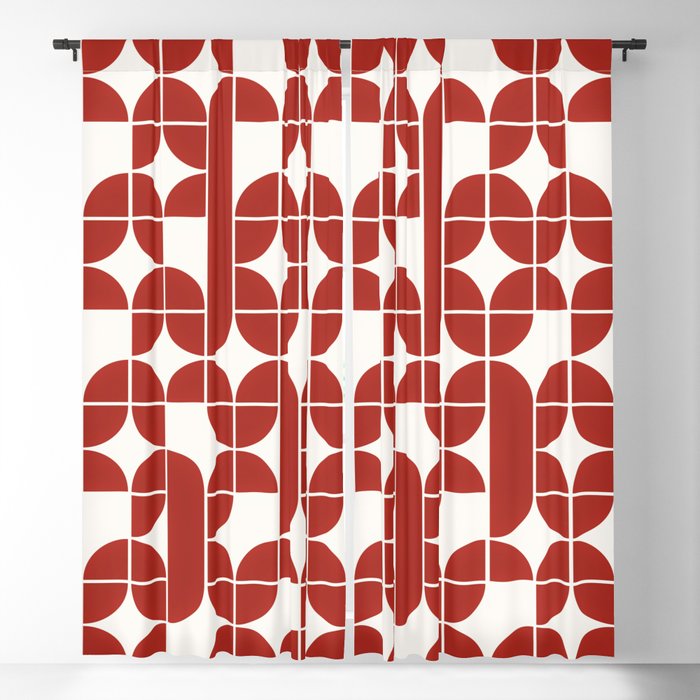 Mid Century Modern Geometric Pattern Red Blackout Curtain