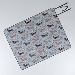 Origami Dachshunds sausage dogs // pale blue background Picnic Blanket