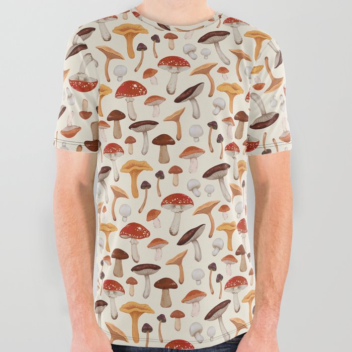 Mushroom Medley Pattern - Neutral All Over Graphic Tee