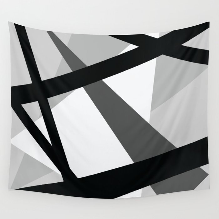 Abstract Grayscale Geometric Lines Wall Tapestry