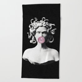 Medusa blowing pink bubblegum bubble Beach Towel