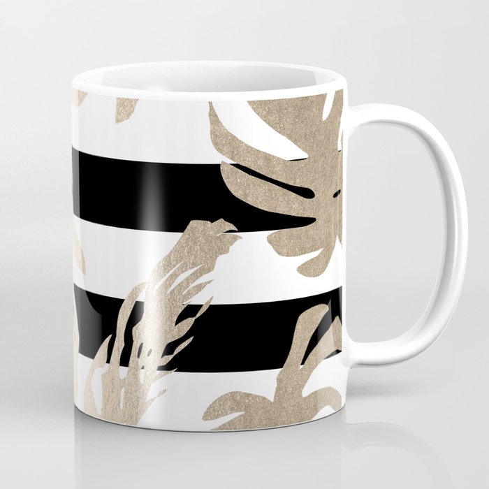 Simply Tropical Palm Leaves on Stripes Coffee Mug