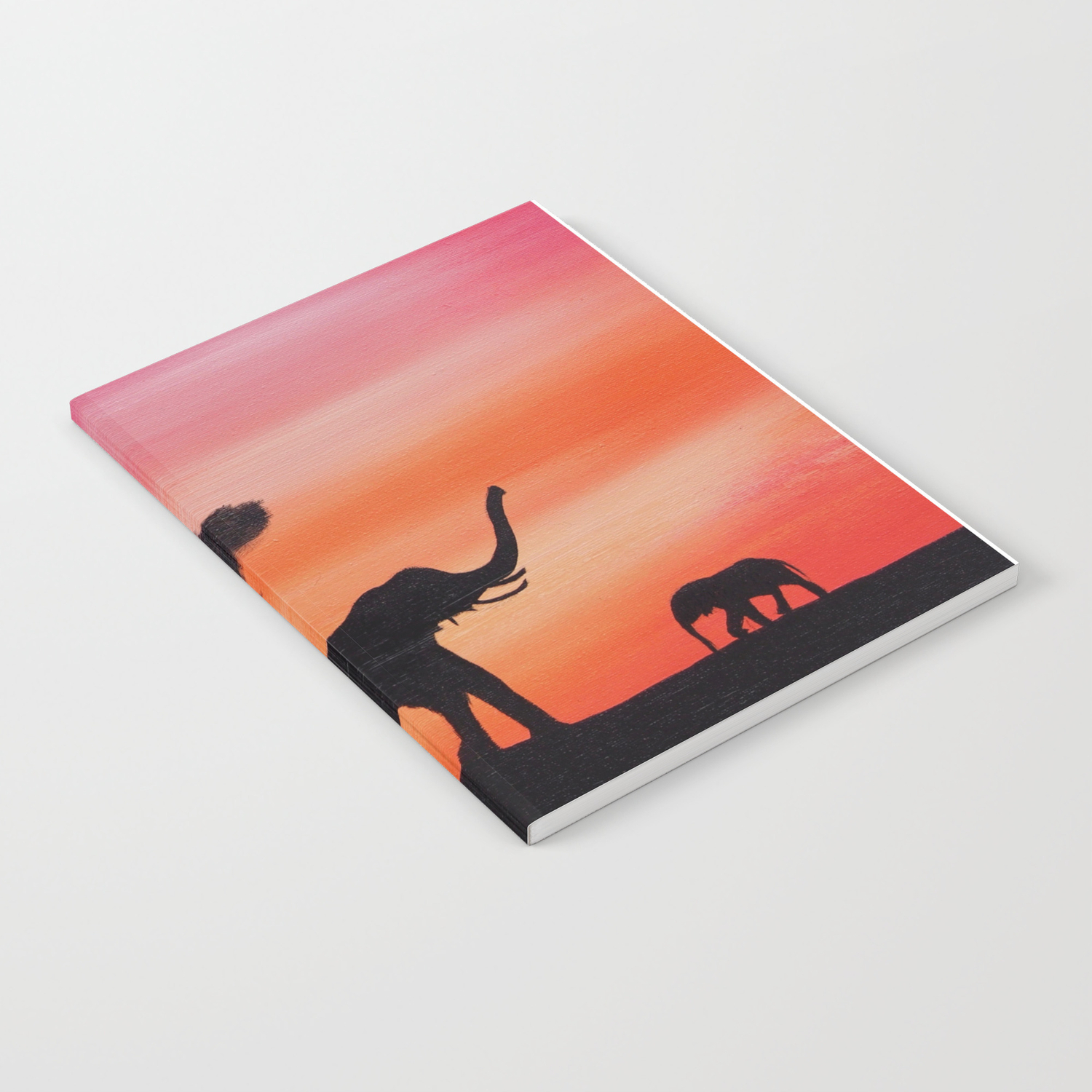 African Sunset Safari Elephant Silhouette Painting Notebook By