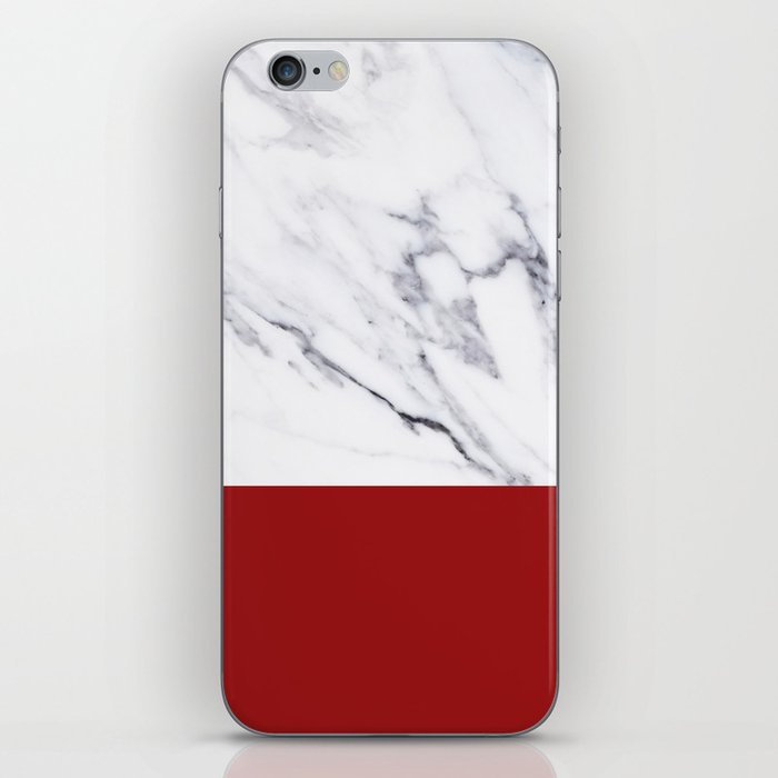White Marble Red Hot Striped iPhone Skin