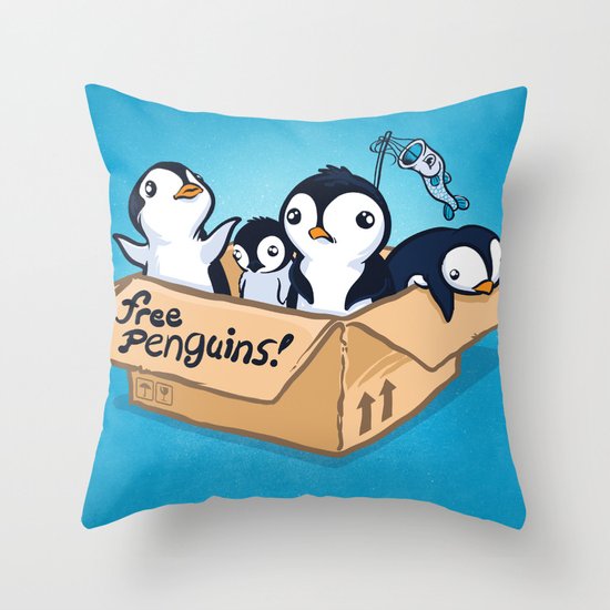 Free Penguins! Throw Pillow