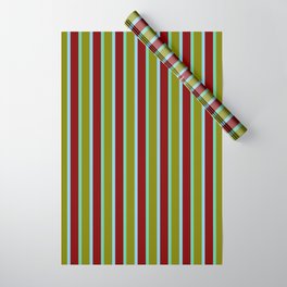 [ Thumbnail: Green, Aquamarine, Maroon, and Sky Blue Colored Stripes Pattern Wrapping Paper ]