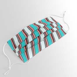 [ Thumbnail: Dark Turquoise, Brown, Light Cyan, and Maroon Colored Lined/Striped Pattern Face Mask ]