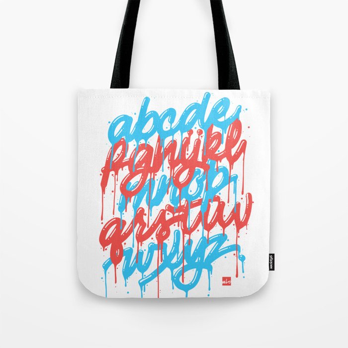 Dripset Alphabet - Blue on Red Tote Bag