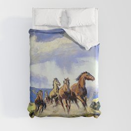 “Wild Horses of Nevada” by Carl Oscar Borg Duvet Cover