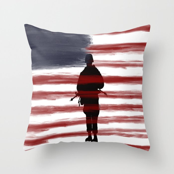Soldier and Flag Patriotic Throw Pillow by Melinda Todd Mel s