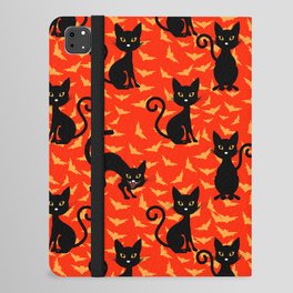 Spooky Black Cat Halloween Orange Bats iPad Folio Case