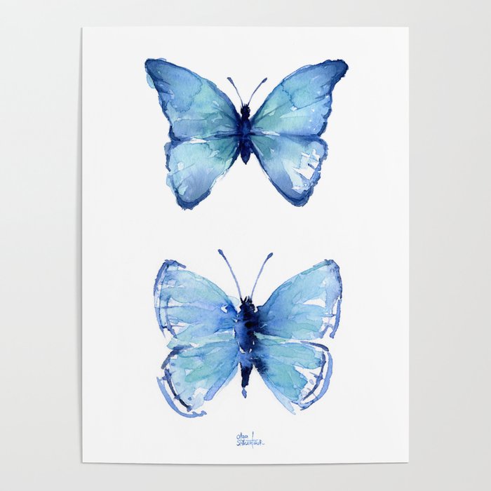 Two Blue Butterflies Watercolor Poster