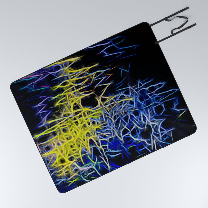 Neon Symphony: Blue and Yellow Electric Abstract Picnic Blanket