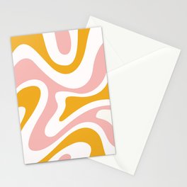 Modern Abstract Pattern 1 in Mustard Pale Pink (Liquid Swirl Design) Stationery Card