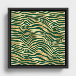 Green Gold Zebra Skin Print Pattern Framed Canvas