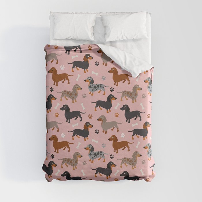 Dachshund Dog Doxie Dogs Pattern Pink Duvet Cover
