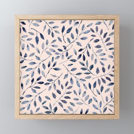 Blue grey leaves watercolor pattern Framed Mini Art Print