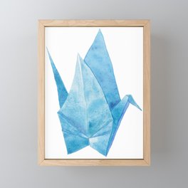 Blue Origami Paper Crane (watercolour) Framed Mini Art Print