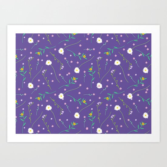 Simple flowers and purple Art Print