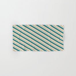 [ Thumbnail: Colorful Teal, Grey, Beige, Tan & Light Gray Colored Lined Pattern Hand & Bath Towel ]