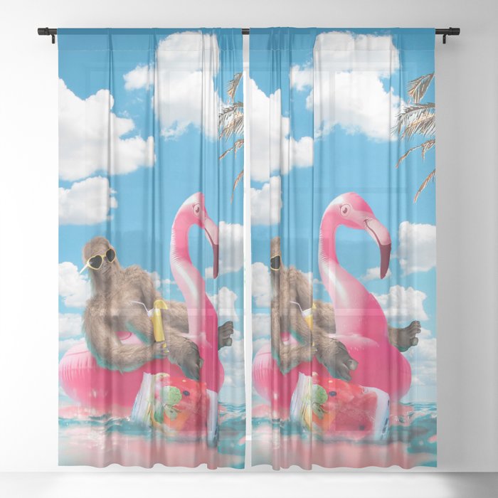 Bigfoot On Flamingo Floatie Sheer Curtain