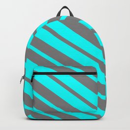 [ Thumbnail: Cyan & Gray Colored Lines/Stripes Pattern Backpack ]