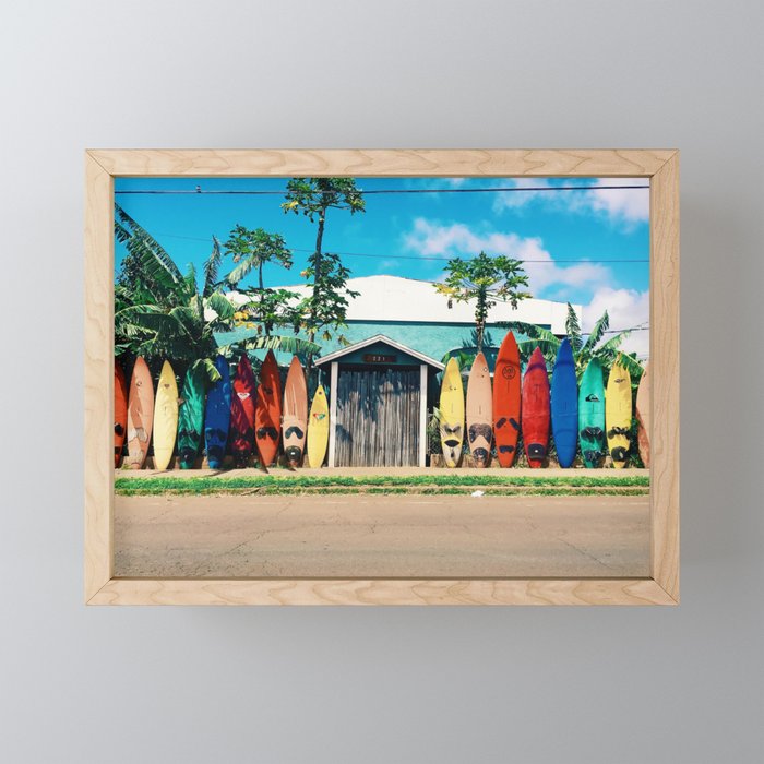Surfboard Rainbow Framed Mini Art Print