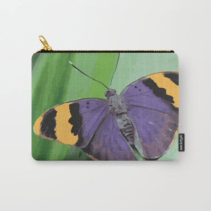 Violet Butterfly on green Leaf Carry-All Pouch