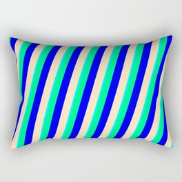 [ Thumbnail: Cyan, Green, Blue & Beige Colored Lined Pattern Rectangular Pillow ]