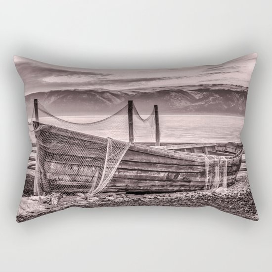 Old rusty boat with net (sepia) Rectangular Pillow