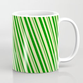 [ Thumbnail: Pale Goldenrod and Green Colored Pattern of Stripes Coffee Mug ]