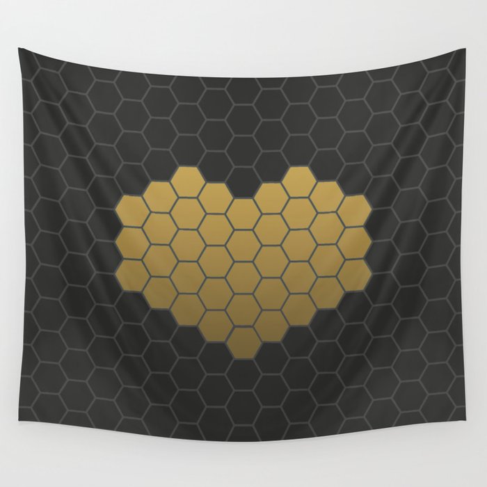Beehive Hexagonal Geometric Heart Wall Tapestry