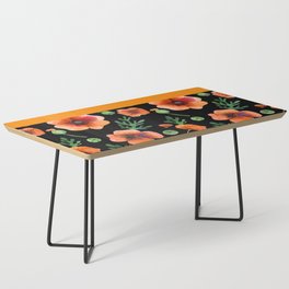 Orange & Black W/ Green Floral Pattern Coffee Table