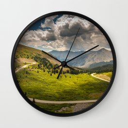 Sports cars race over Cottonwood Pass in Colorado Wall Clock