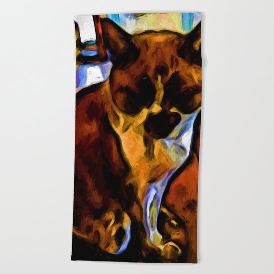 Sleeping Orange and Black Cat with some Blue Beach Towel