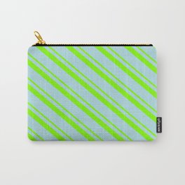 [ Thumbnail: Chartreuse & Powder Blue Colored Lined Pattern Carry-All Pouch ]