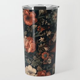Vintage Aesthetic Beautiful Flowers, Nature Art, Dark Cottagecore Plant Collage - Flower Travel Mug