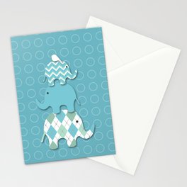 Stacked Aqua Elephants Stationery Cards