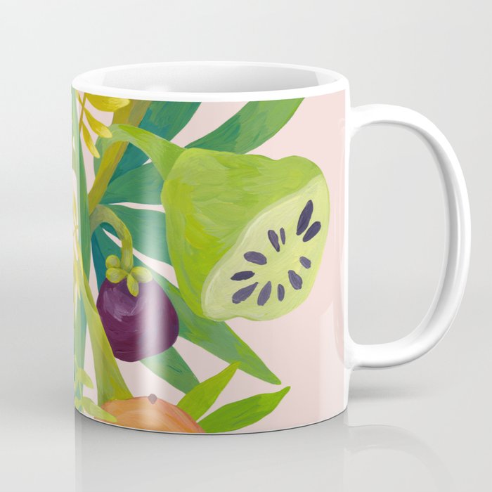 Exotic Fruits, Tropical Plants on Pink Background Coffee Mug