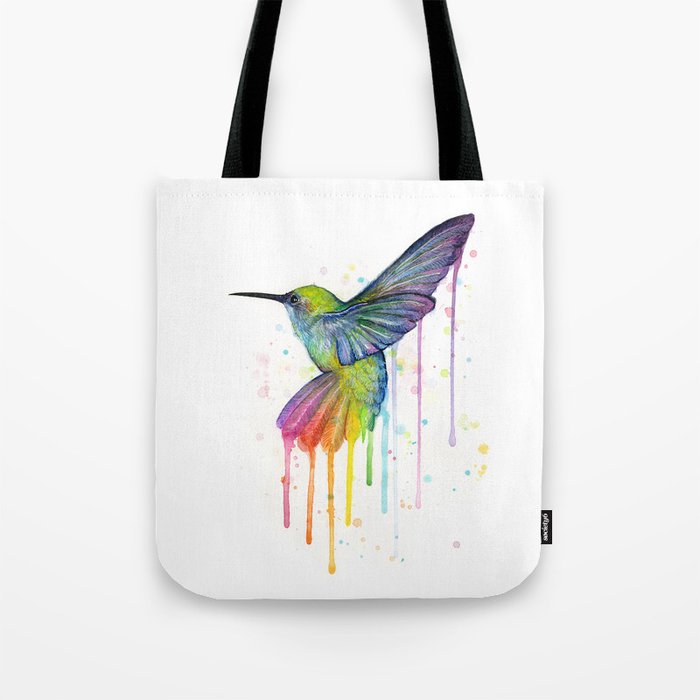 Hummingbird Rainbow Watercolor Tote Bag