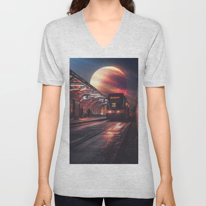 Space Bus Stop V Neck T Shirt