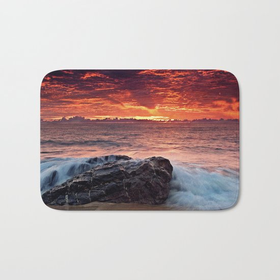 Sea water sunrise red Bath Mat