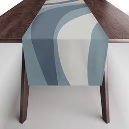 New Groove Retro Swirl Abstract Pattern in Neutral Blue Grey Tones Table Runner