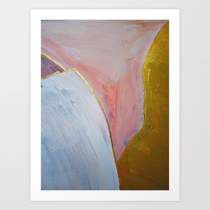 Bliss: A pretty, minimal, abstract mixed-media piece in pink white and gold by Alyssa Hamilton Art Art Print